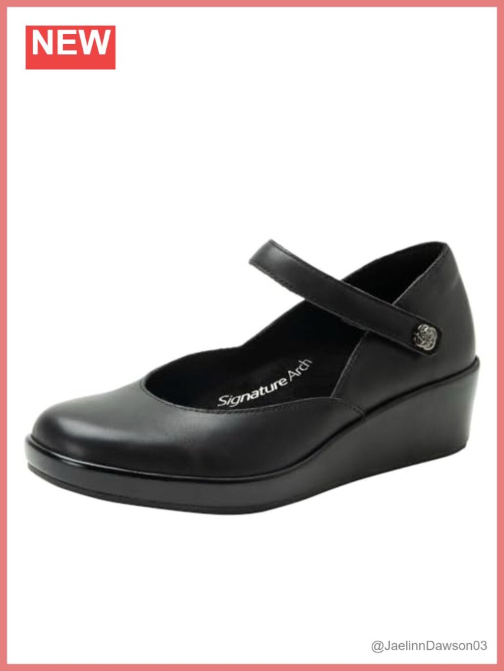 Leather Wedge Mary Jane Pump with Arch Support Adjustable Strap Slip Resistant
